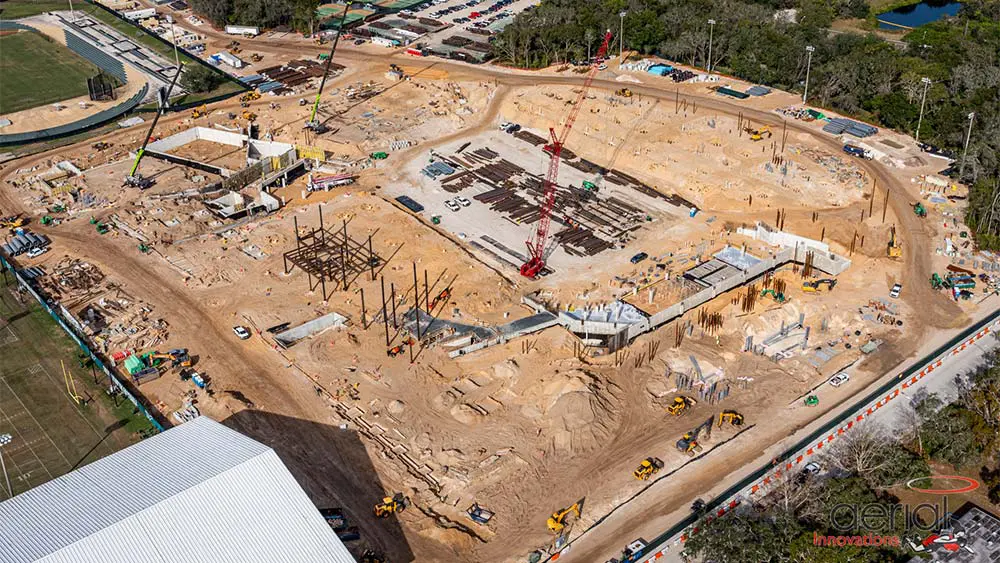 Aerial view of construction site