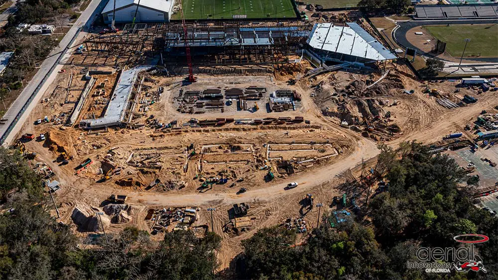 Aerial view of construction site