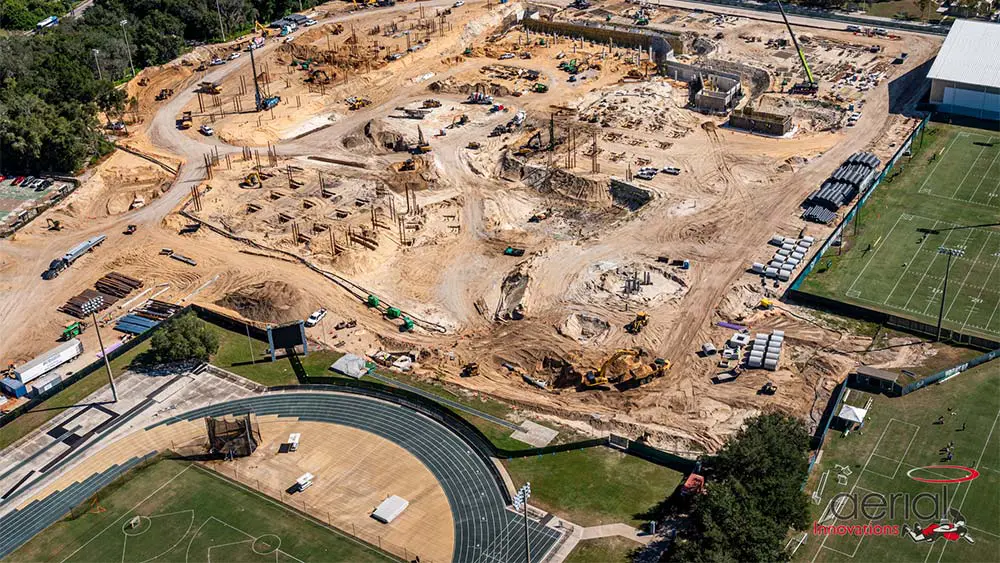 Aerial view of construction site